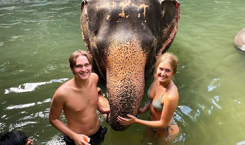 phuket elephant bathing bamboo rafting